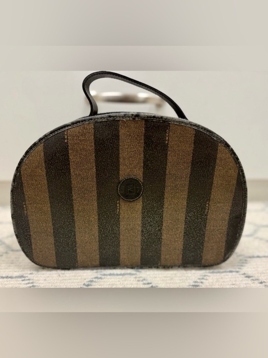Fendi Handbags - FENDI Vintage Pequin Stripe Brown Black Coated Canvas Vanity Case Cosmetic Bag